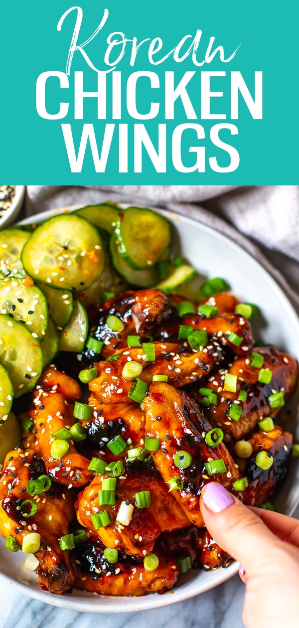 These sesame-flavoured Korean Chicken Wings are a delicious, healthier way to enjoy your fave pub food for dinner - serve with cucumber salad for a twist on meal prep! #korean #chickenwings