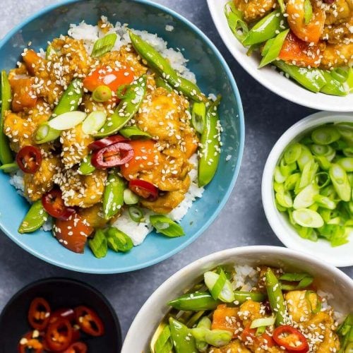 Sesame chicken rice bowls