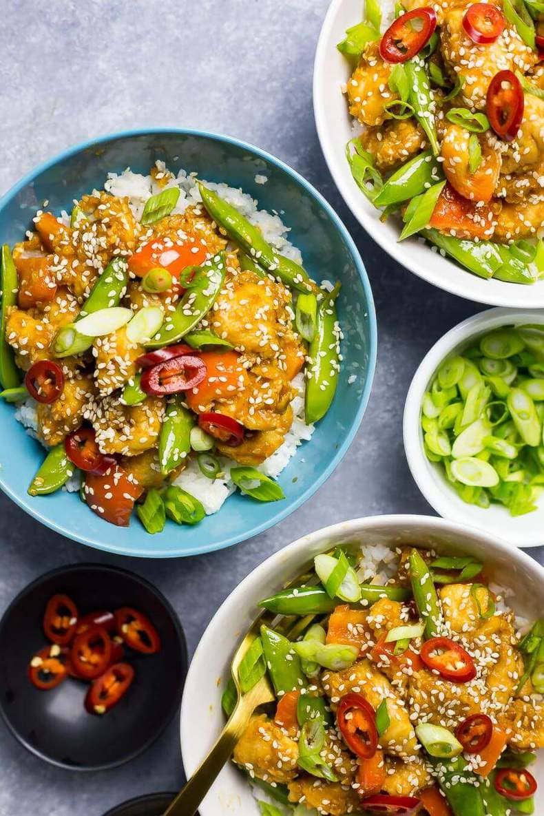 Sesame chicken rice bowls