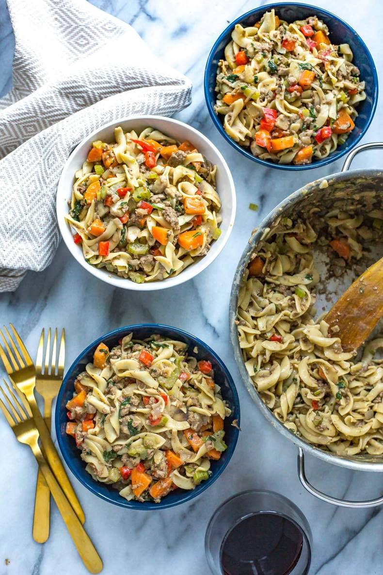 One Pot Healthy Beef Stroganoff