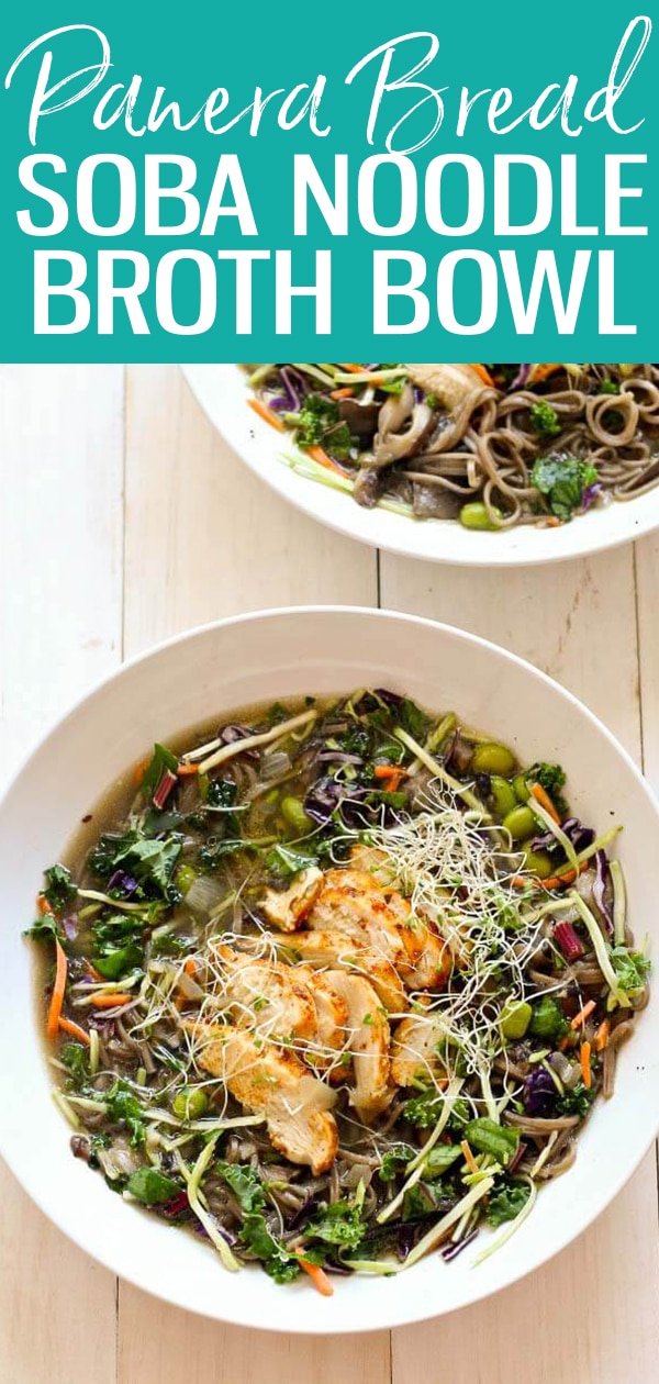 These Soba Noodle Broth Bowls are a delicious Panera Bread Copycat - you'd be surprised how easy they are to make at home with kale slaw and chicken! #panerabread #brothbowls #sobanoodles