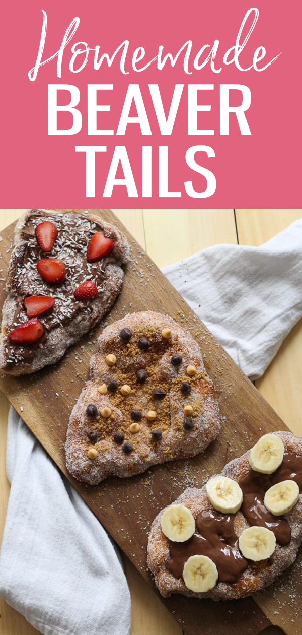 These Homemade Beaver Tails are made with pizza dough for an easy treat you can make at home – no need for deep frying either! #beavertails #homemadepastry