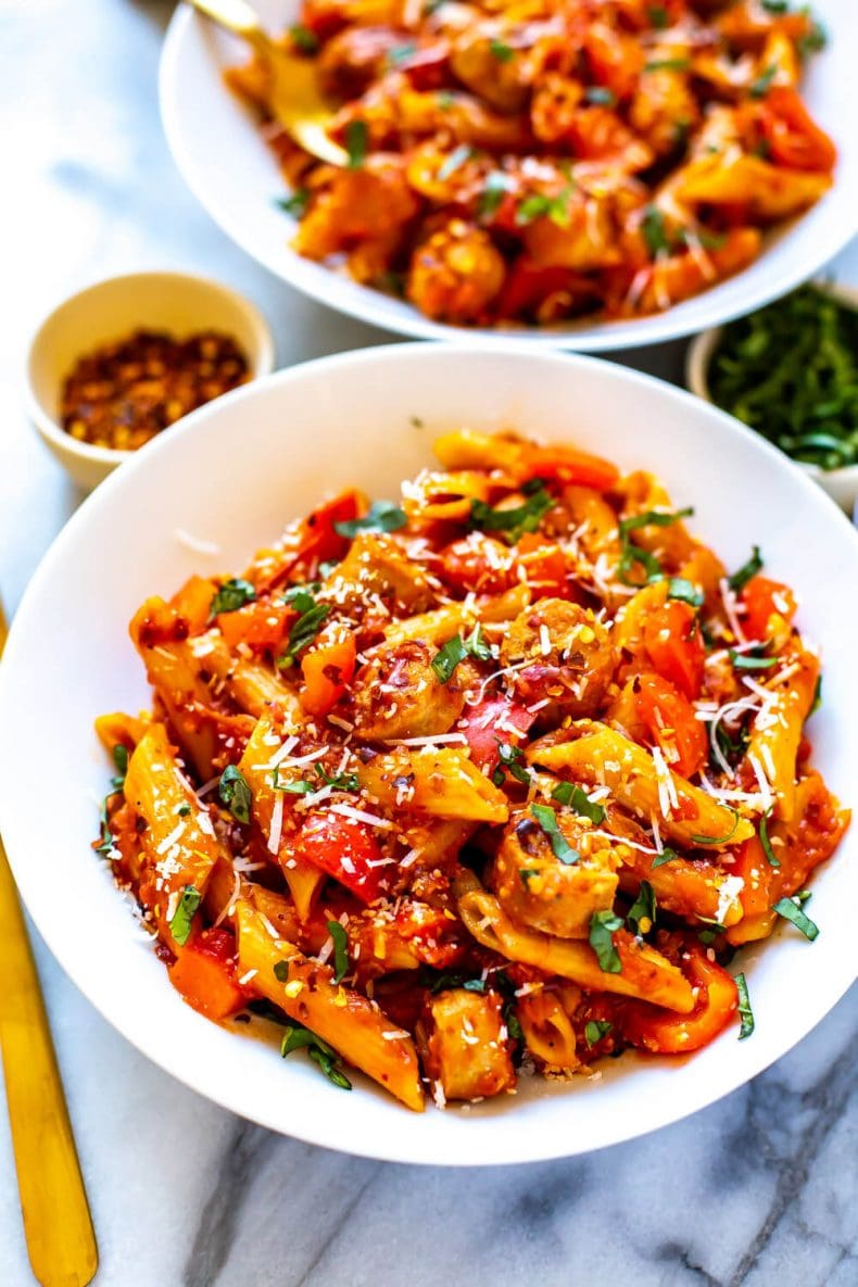 Pasta Arrabbiata with ground turkey