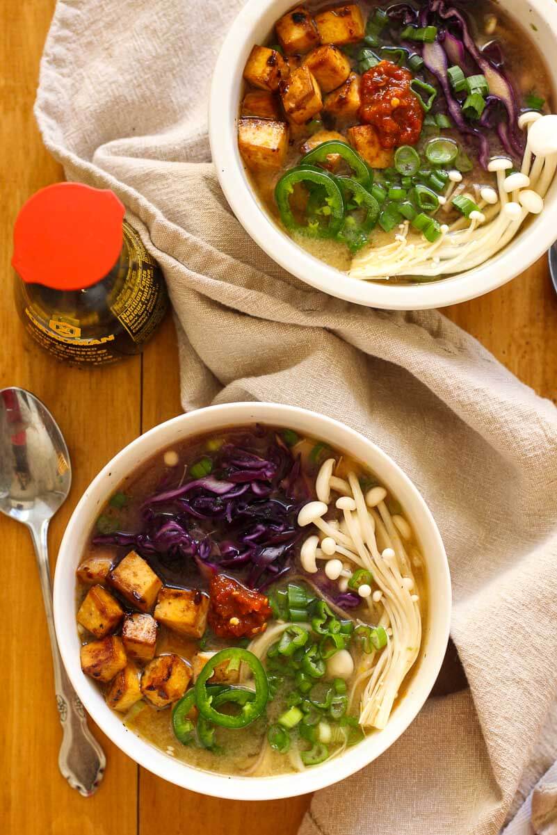 Miso Soba Noodle Bowls with Spicy Tofu - The Girl on Bloor