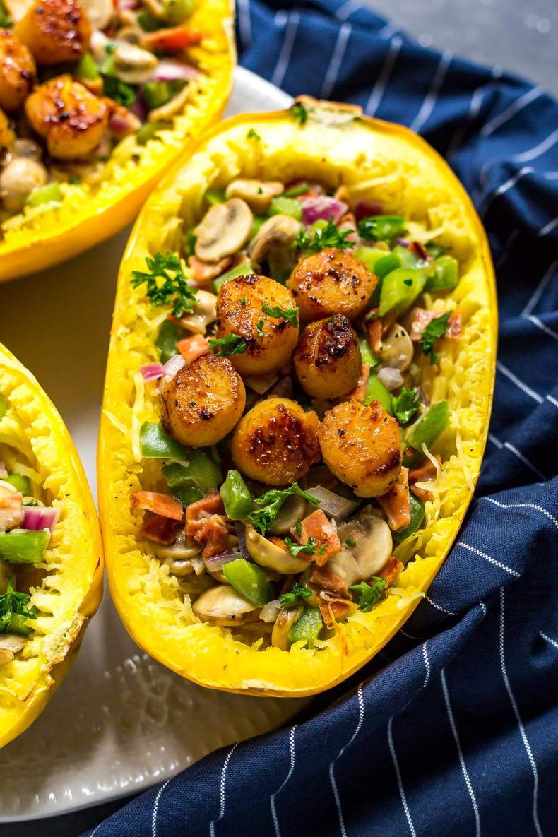 Healthy Scallop Spaghetti Squash Carbonara The Girl On Bloor