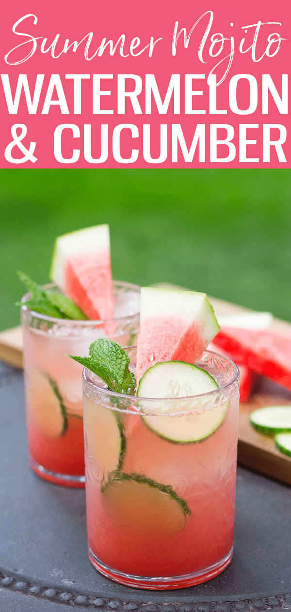 These Watermelon & Cucumber Mojitos are going to become your next refreshing go-to summer drink - serve them in an ice cold pitcher! #summerdrinks #watermelonmojito