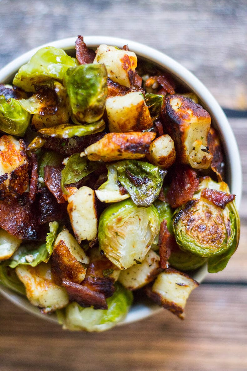 Bacon Brussels Sprouts with Halloumi cheese