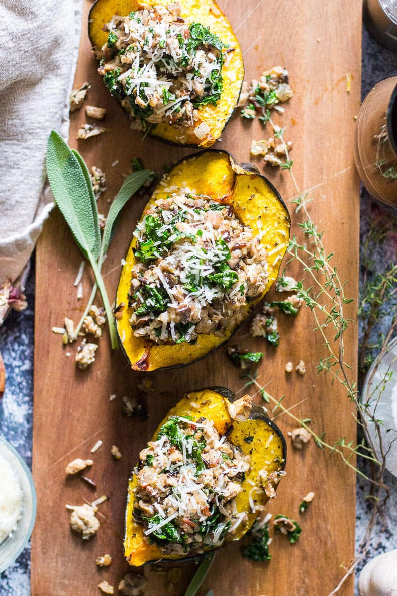 Sausage & Mushroom Stuffed Acorn Squash