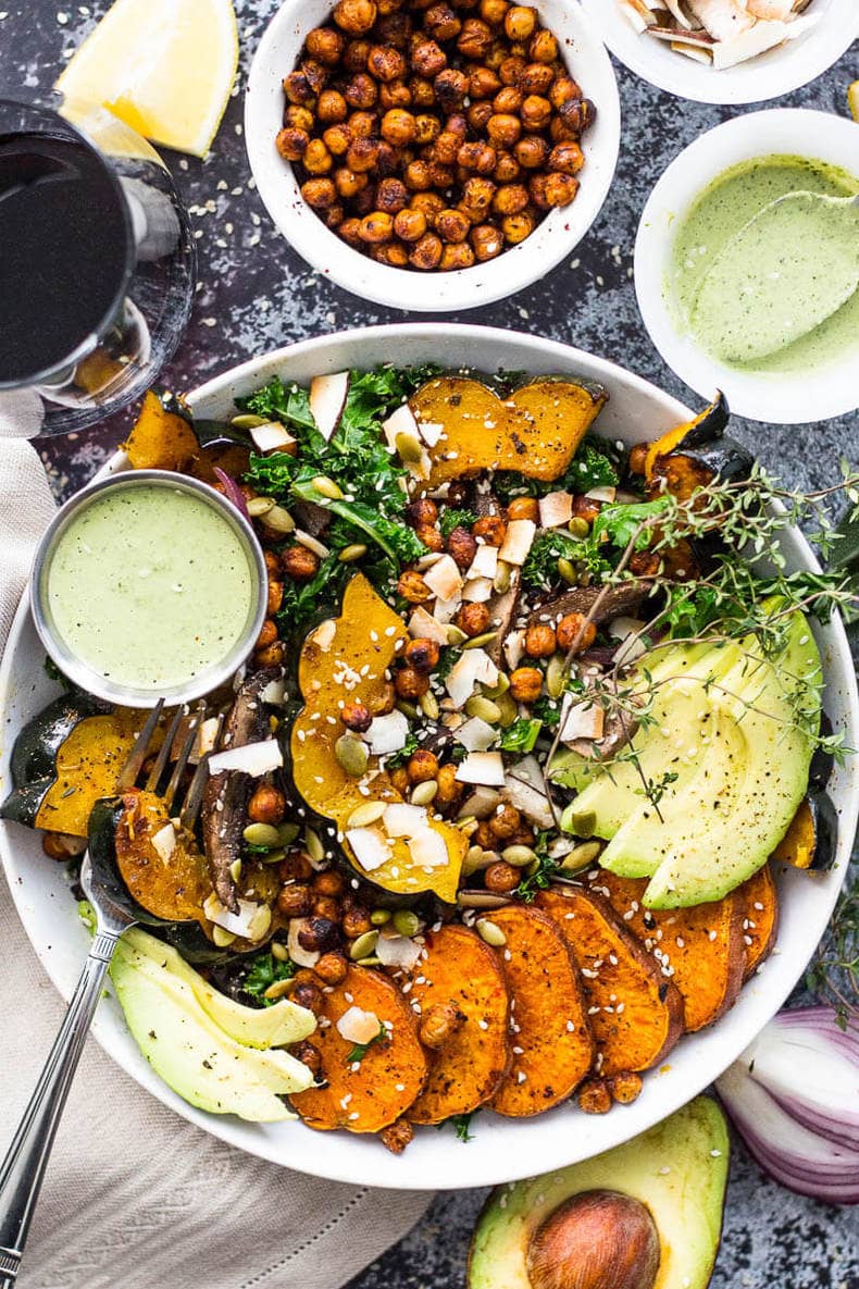 Sweet Potato, Kale & Chicken Salad with Peanut Dressing