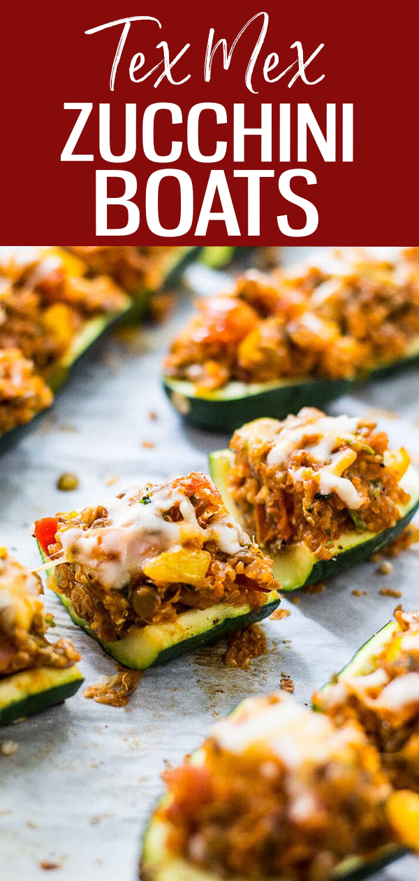 These easy Mexican-inspired Zucchini Boats are the perfect appetizer to serve even the pickiest crowd – they're gluten-free and vegetarian! #zucchiniboats #lowcarb