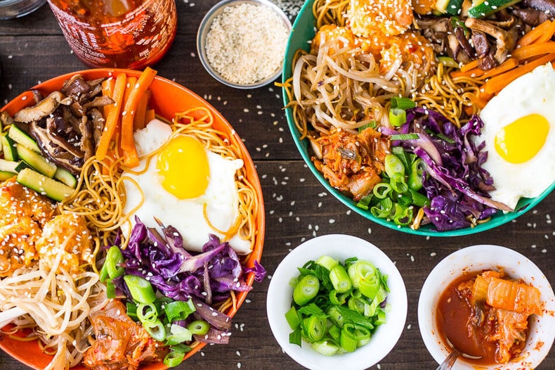 Bang Bang Shrimp Bibimbap Noodle Bowls