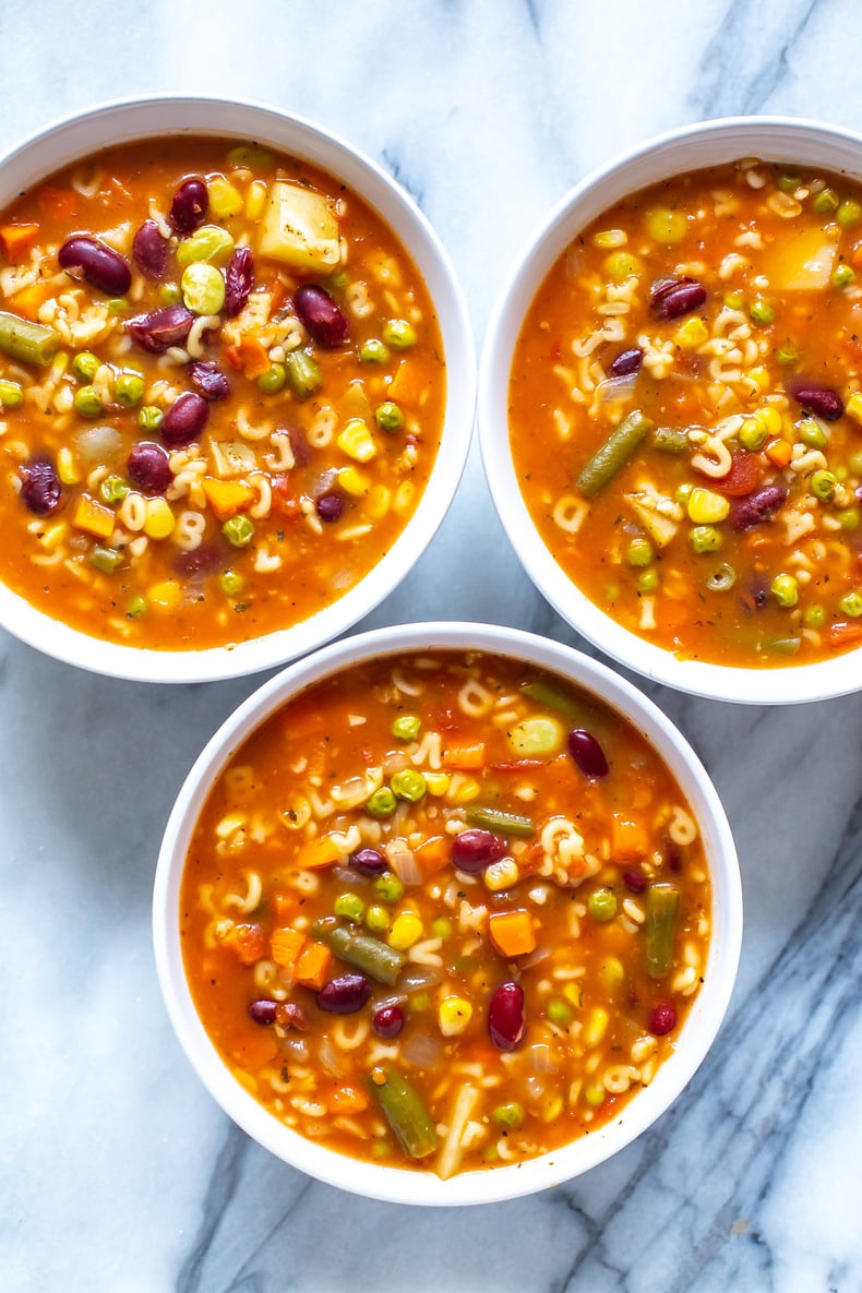Alphabet Vegetable Soup in 3 bowls