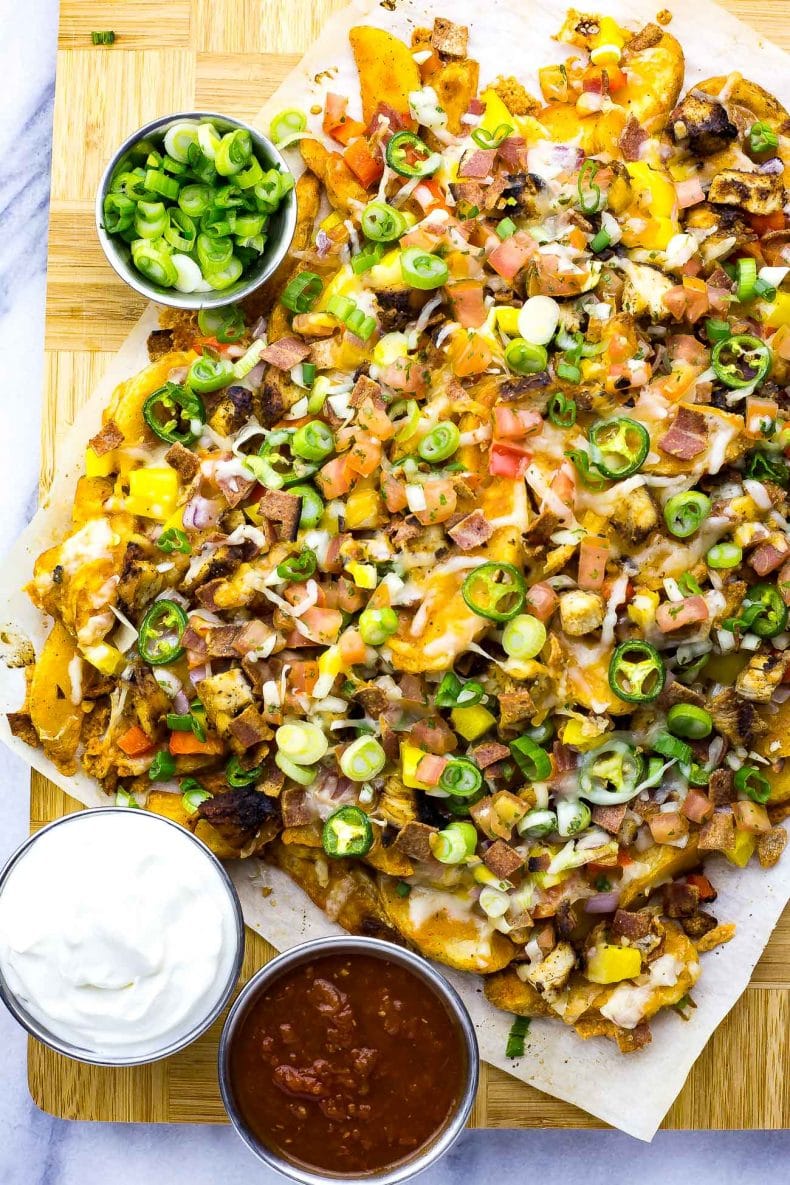 These 20-Minute Irish Potato Nachos are such a fun way to celebrate St. Patrick's Day, and a healthier, veggie-filled way to enjoy your favourite pub grub!