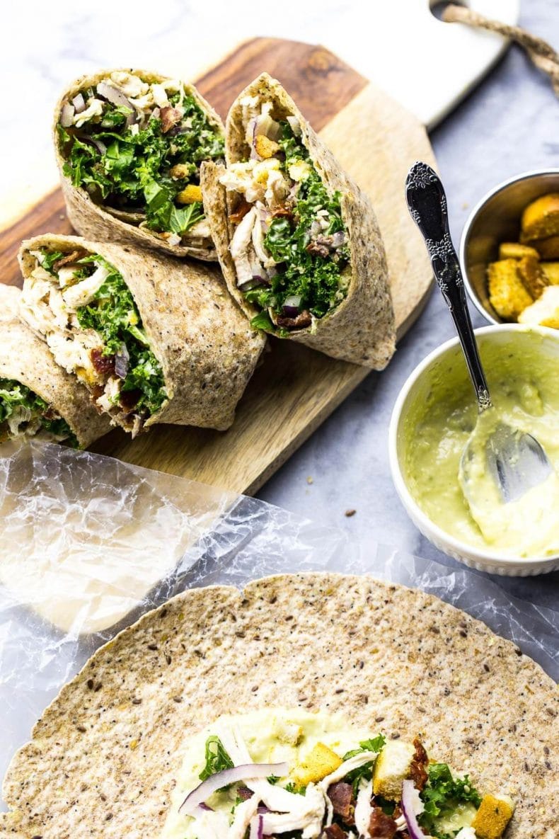 Chicken and Kale Caesar Wraps