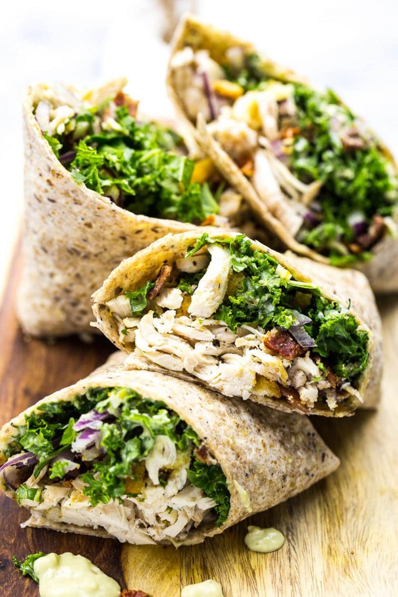 Chicken and Kale Caesar Wraps