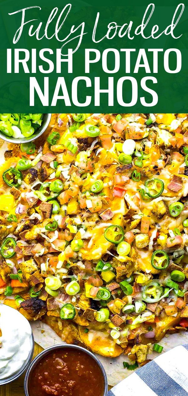 These 30-Minute Irish Nachos are such a fun way to celebrate St. Patrick's Day, and they're made super easy thanks to frozen potato wedges! #irishnachos #stpatricksday #potatorecipes