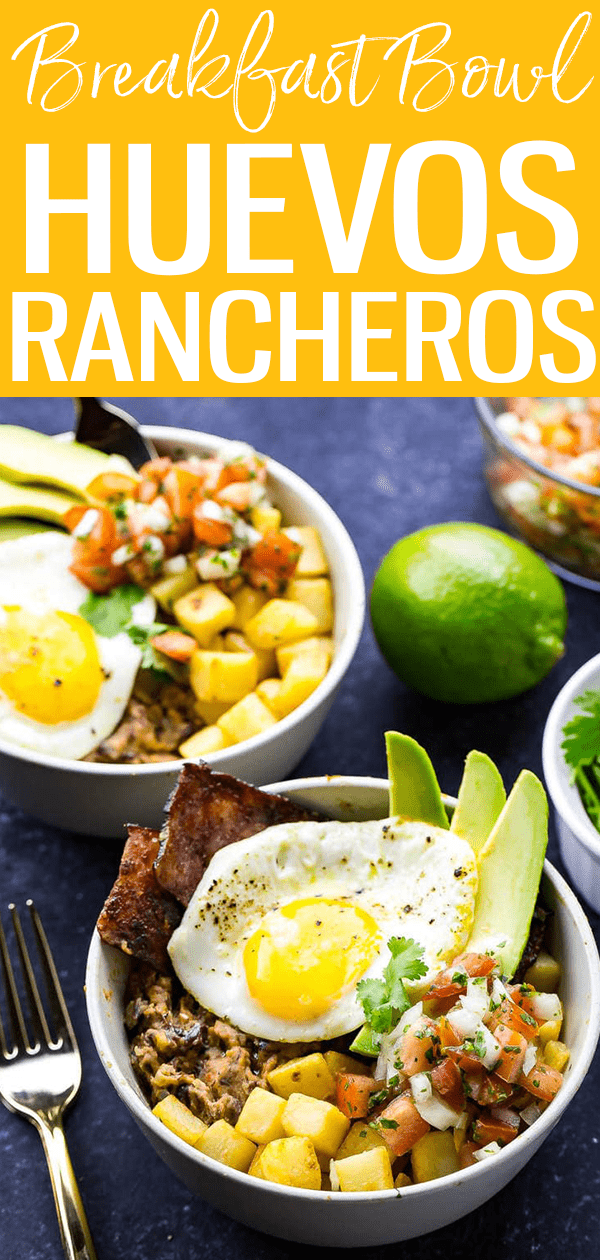 These Huevos Rancheros Breakfast Bowls are a delicious brunch idea made healthier – they can also be used for your weekly meal prep! #huevosrancheros #breakfastbowls