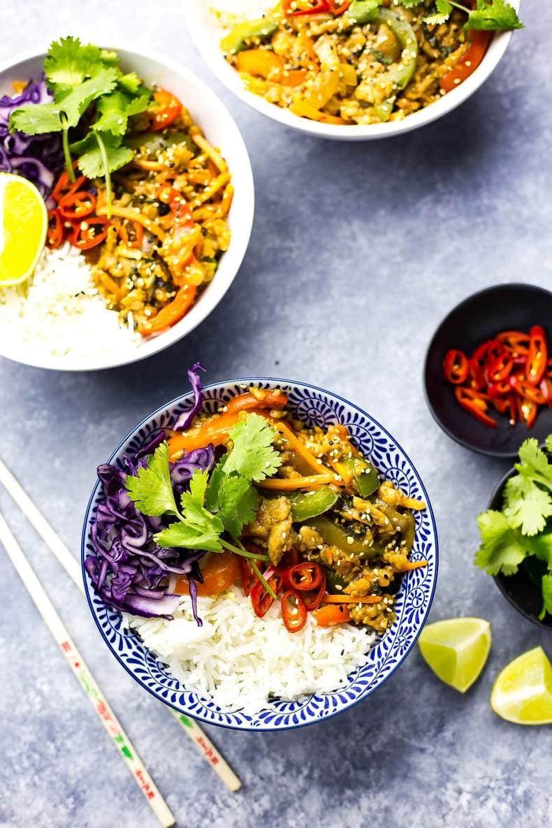 Thai Basil Chicken Bowls with Coconut Rice | The Girl on Bloor