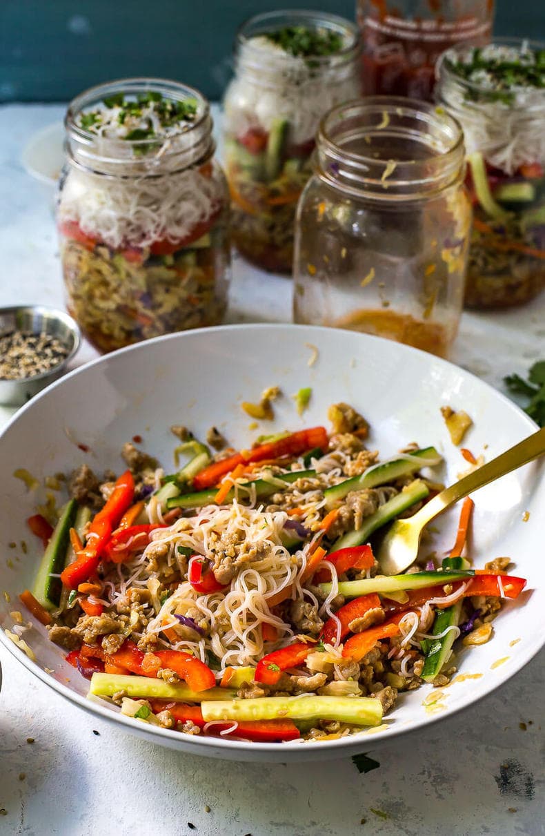 MEAL PREP Turkey Spring Roll Jars • Healthy Spring Roll Bowl