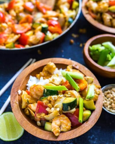 kung pao shrimp in a bowl