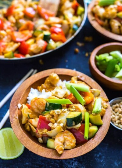 kung pao shrimp in a bowl