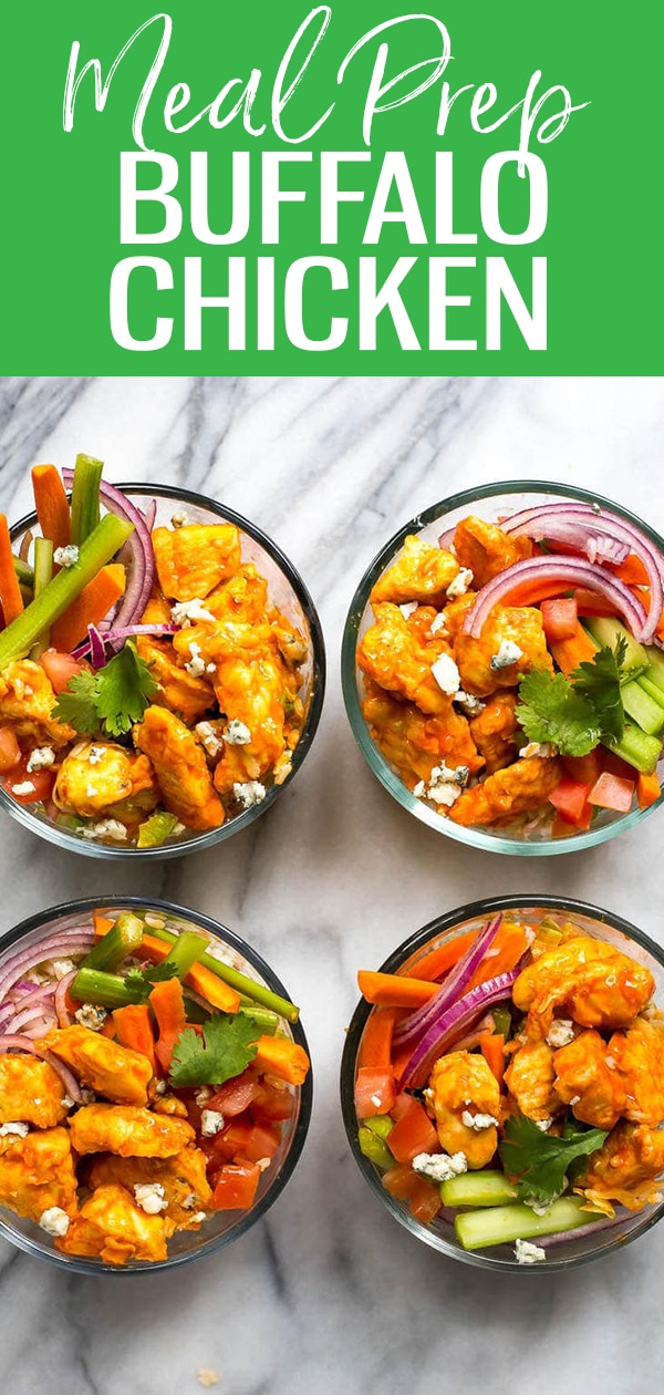 These Meal Prep Buffalo Chicken Burrito Bowls are a healthy, delicious lunch idea and a fun twist on chicken wings! #mealprep #buffalochicken