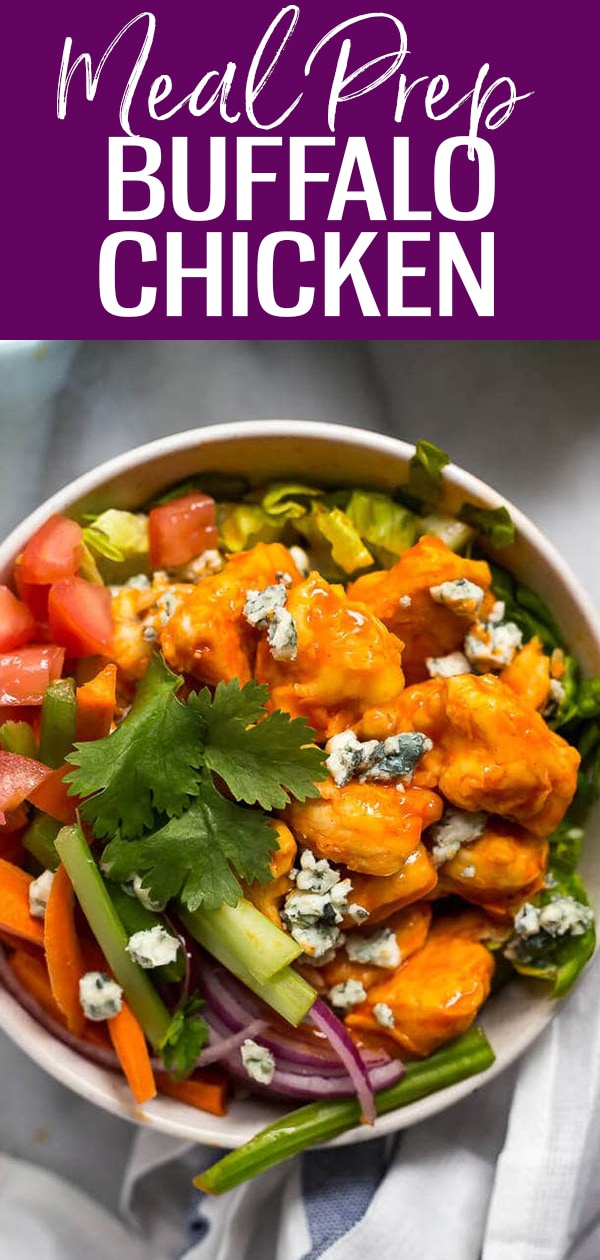 These Meal Prep Buffalo Chicken Burrito Bowls are a healthy, delicious lunch idea and a fun twist on chicken wings! #mealprep #buffalochicken