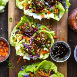 Sticky Sriracha Meatball Lettuce Wraps