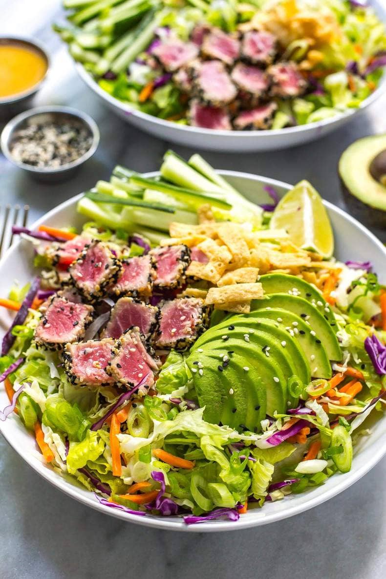 Sashimi Tuna Salad with Carrot Ginger Dressing