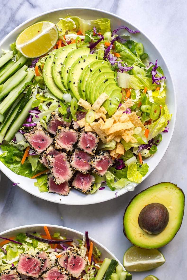 Sashimi Tuna Salad with Carrot Ginger Dressing