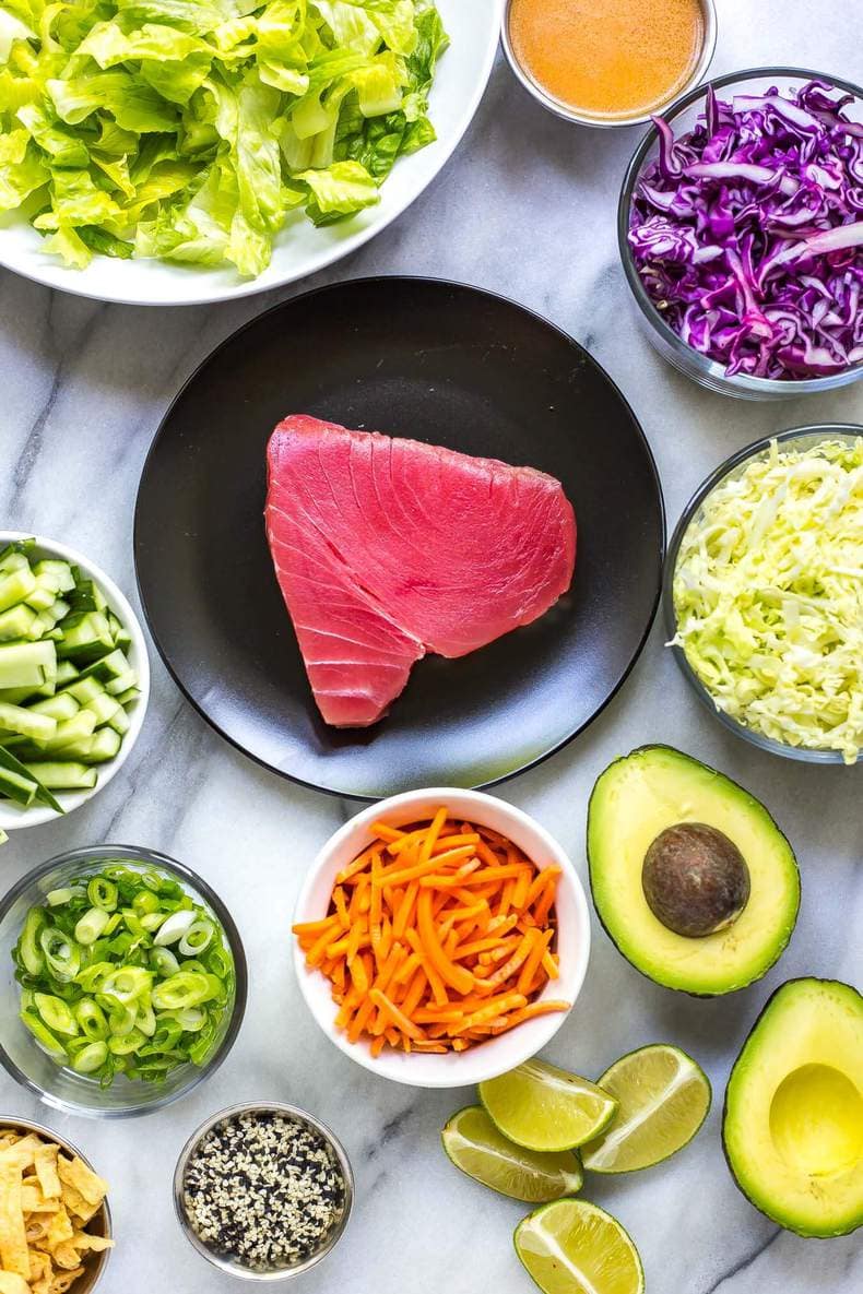 Sashimi Tuna Salad with Carrot Ginger Dressing