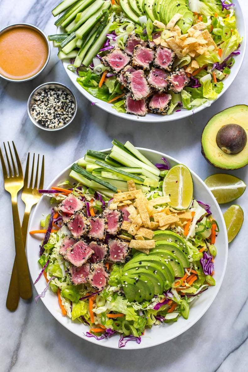 Ahi Tuna Salad with Sesame Ginger Dressing  - tuna recipes