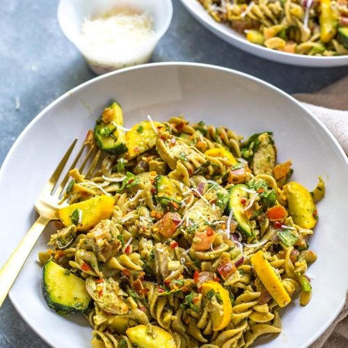 Whole Wheat Summer Pesto Meal Prep Pasta