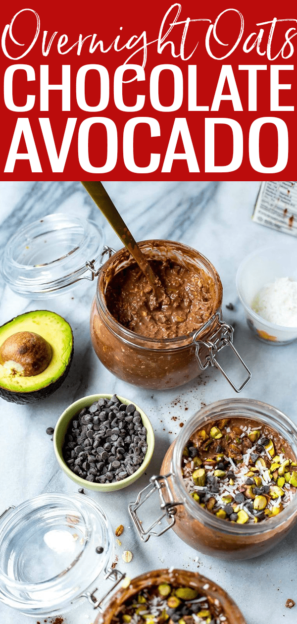 These Chocolate Avocado Overnight Oats Jars are so delicious and easy, you'll think that you're eating dessert for breakfast! #chocolateavocado #overnightoats