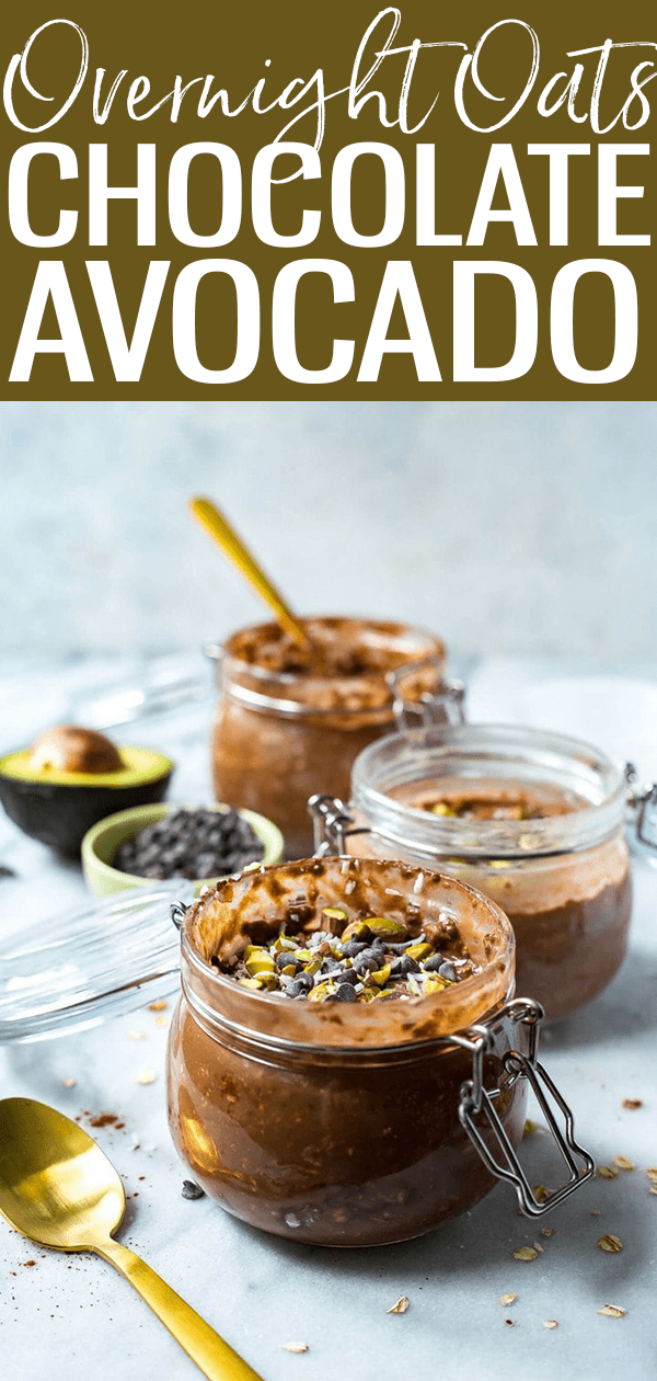 These Chocolate Avocado Overnight Oats Jars are so delicious and easy, you'll think that you're eating dessert for breakfast! #chocolateavocado #overnightoats