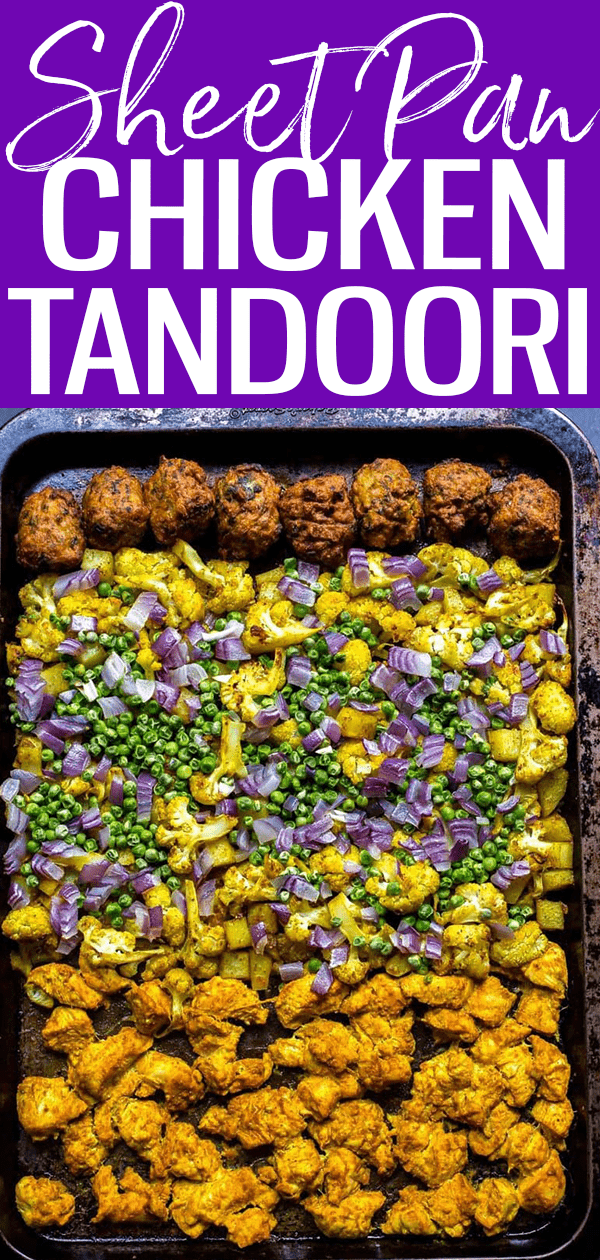 These Chicken Tandoori Meal Prep Bowls are a tasty Indian-inspired sheet pan meal idea ready in 45 minutes – they've even got pakoras! #sheetpan #chickentandoori