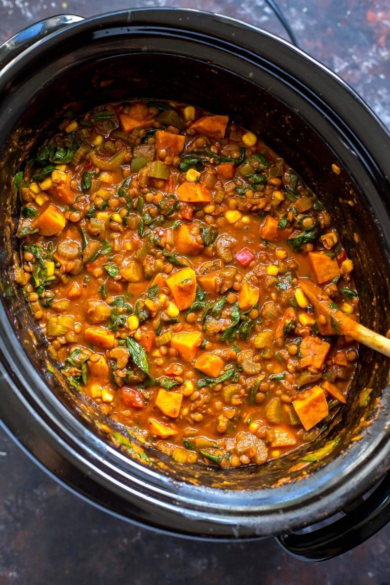 Slow Cooker Sweet Potato Lentil Chili