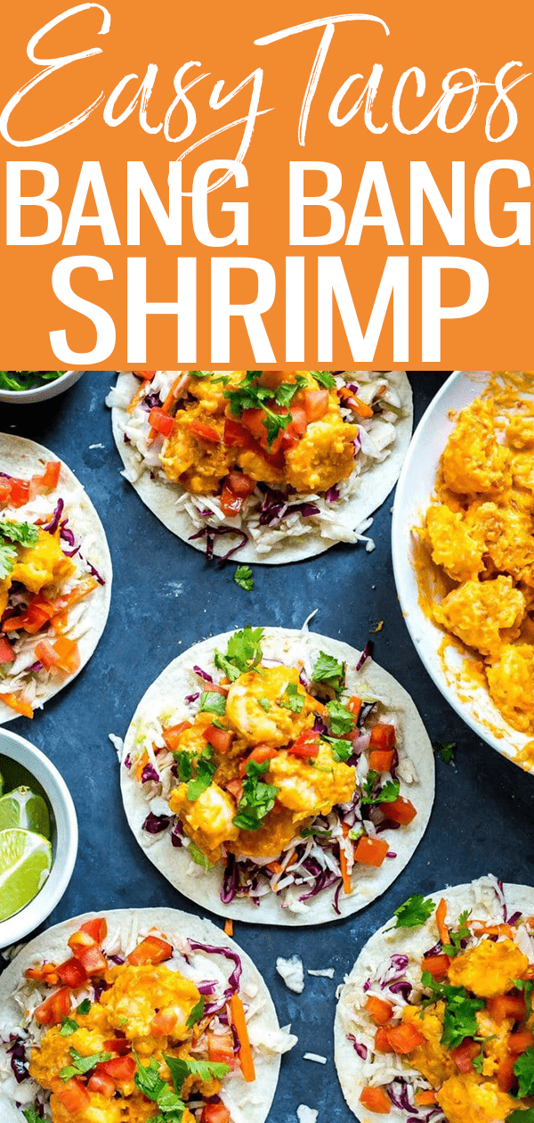 These Bang Bang Shrimp Tacos are a healthier version of the Bonefish Grill favourite – you're gonna have these tacos on repeat, trust me!  #bangbangshrimp #shrimptacos