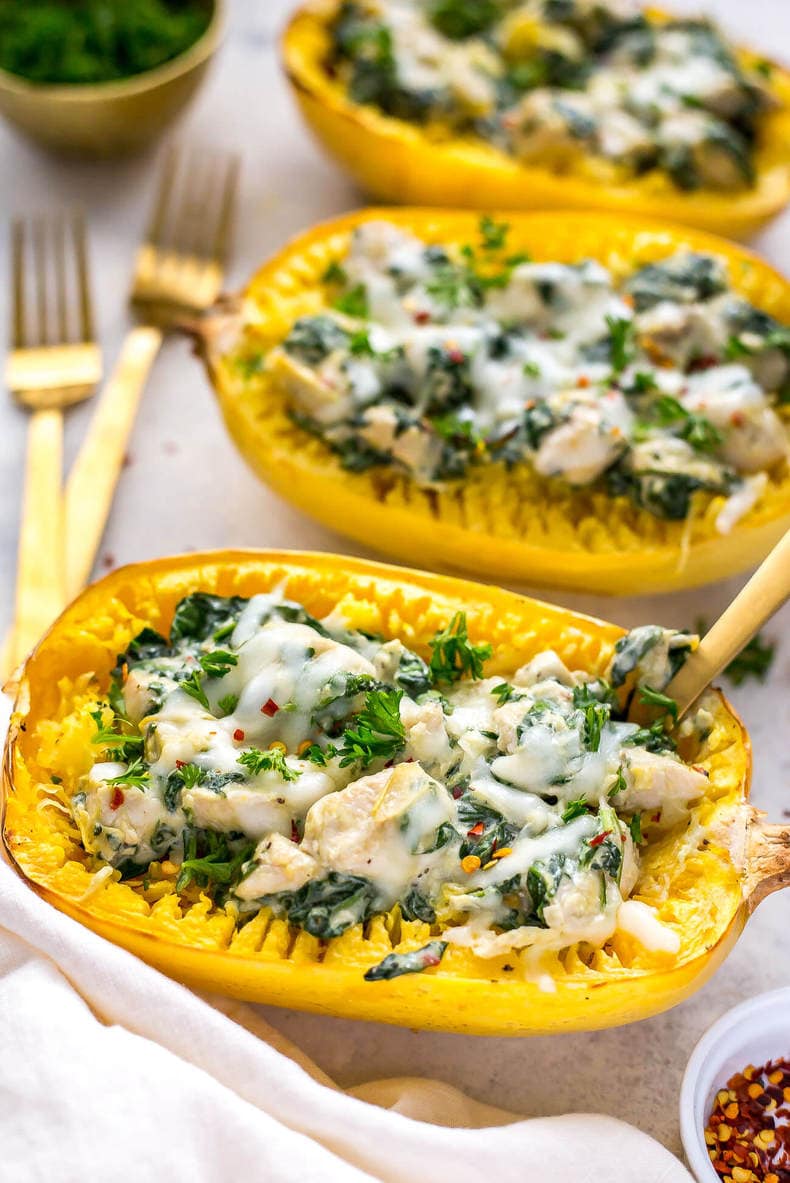 Chicken, Spinach & Artichoke Spaghetti Squash