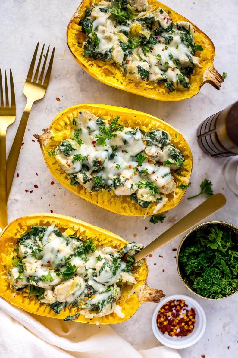 Chicken, Spinach & Artichoke Spaghetti Squash