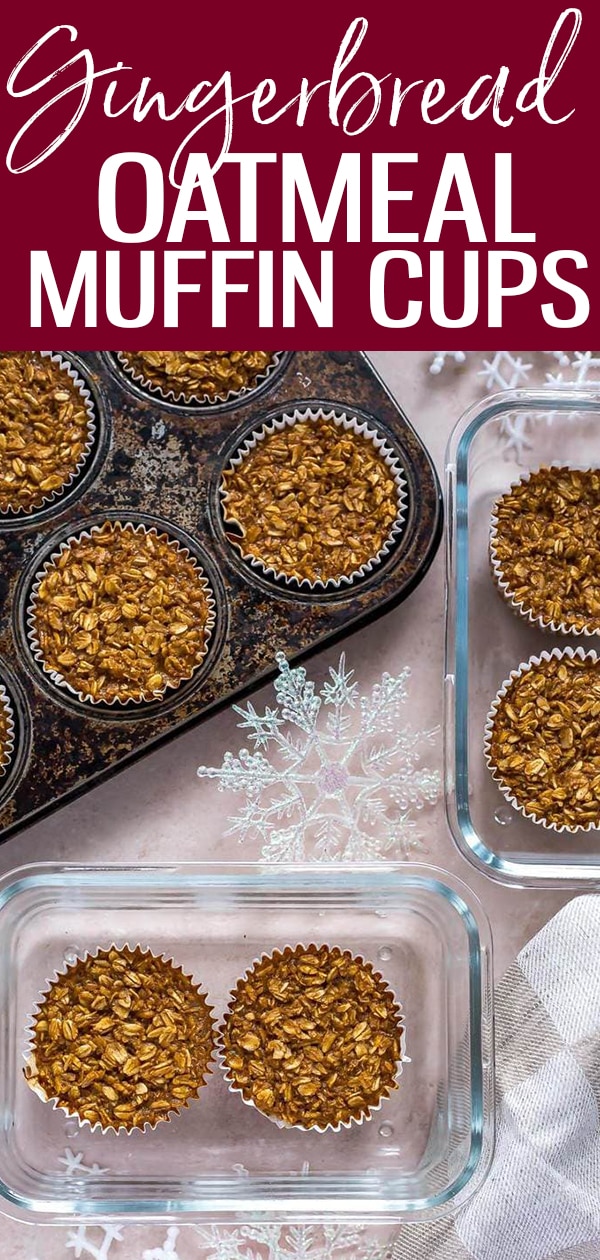 These Meal Prep Gingerbread Oatmeal Cups are a delicious, holiday-inspired breakfast idea you can make ahead to enjoy all week long - and they're gluten-free!  #gingerbread #oatmealcups
