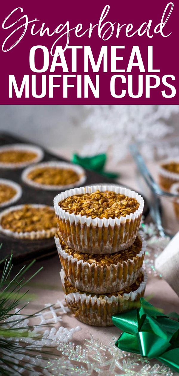 These Meal Prep Gingerbread Oatmeal Cups are a delicious, holiday-inspired breakfast idea you can make ahead to enjoy all week long - and they're gluten-free!  #gingerbread #oatmealcups