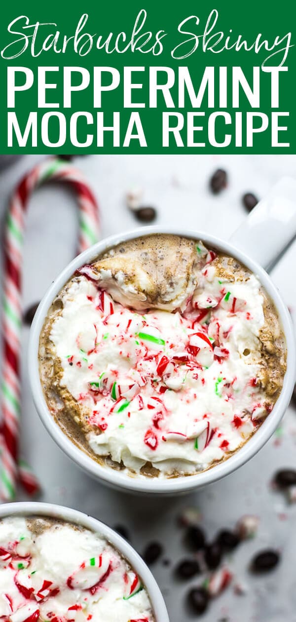 This Skinny Peppermint Mocha is a delicious, calorie-wise version of the Starbucks holiday coffee drink complete with candy canes, whipped cream and mint syrup!