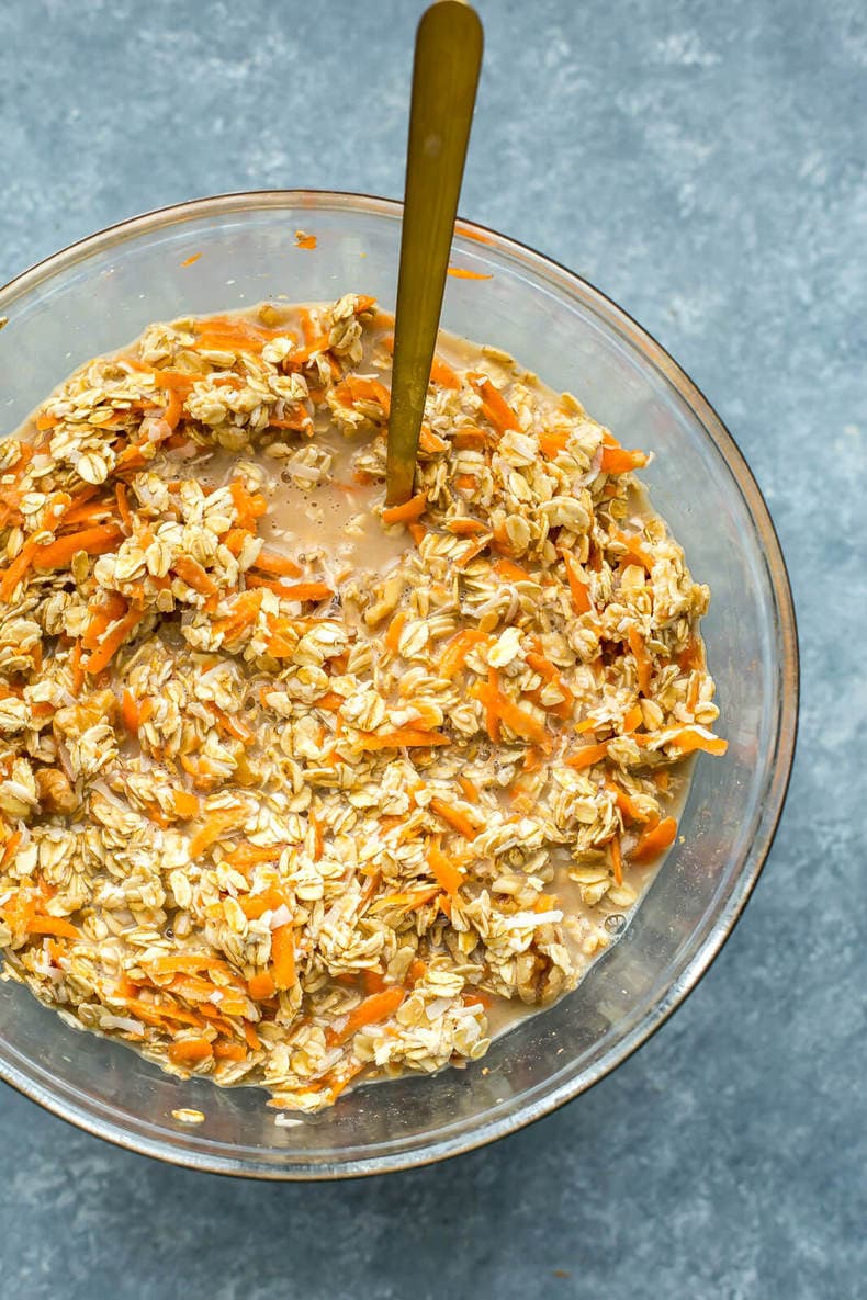 batter in a bowl to make carrot muffins