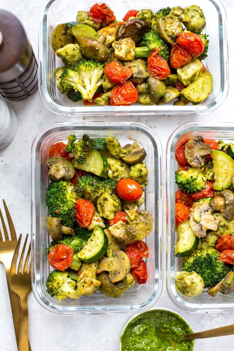 Meal-Prep Roasted Vegetable Bowls with Pesto