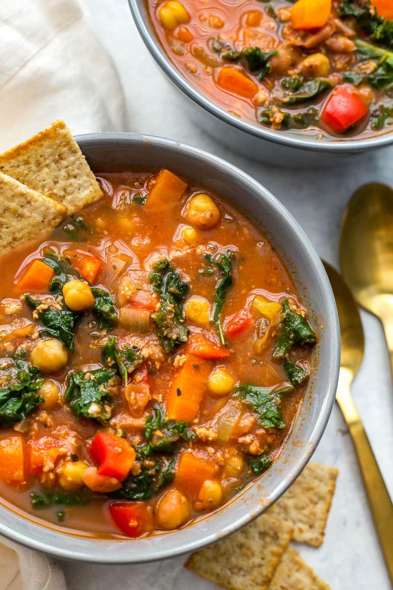 Slow Cooker Tuscan Sausage and Kale Soup via The Girl on Bloor