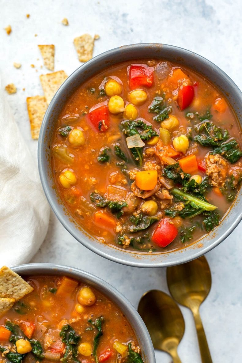 Slow Cooker Tuscan Sausage and Kale Soup