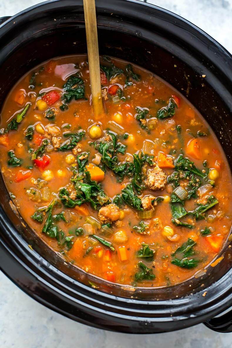 Slow Cooker Tuscan Sausage and Kale Soup