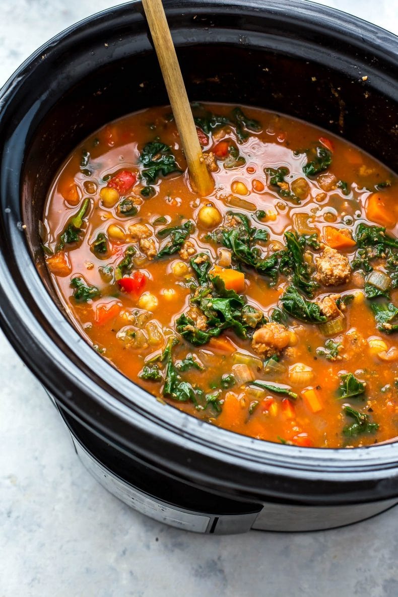 Slow Cooker Tuscan Sausage and Kale Soup
