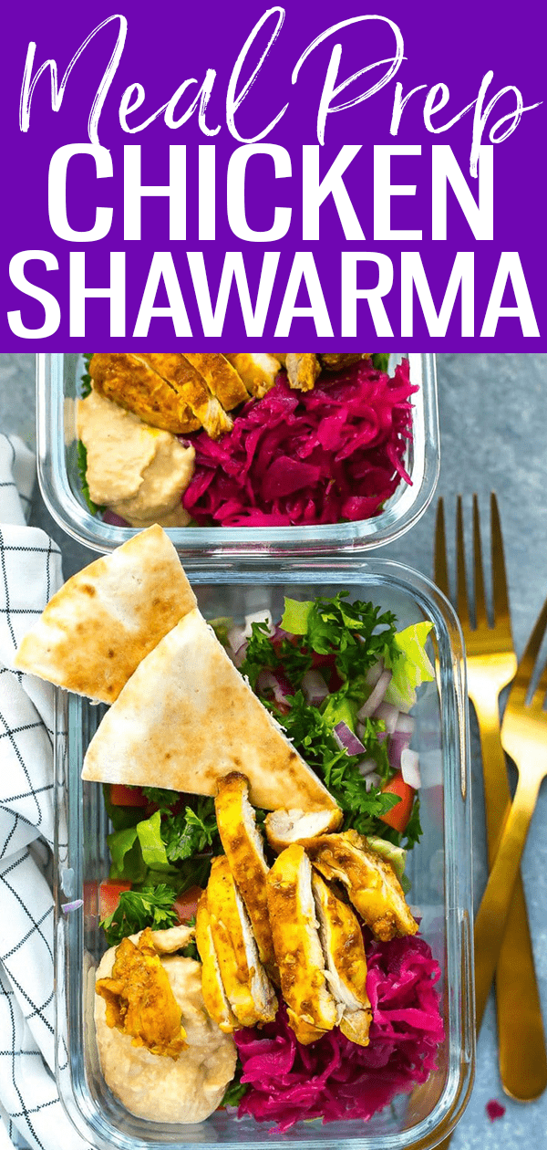 These Chicken Shawarma Meal Prep Bowls are delicious as lunches for the week, and the shawarma seasoning tastes just like a restaurant's! #chickenshawarma #mealprep